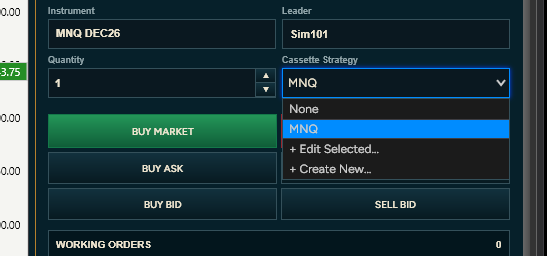 Cassette Strategy offers saved strategies, Edit Selected and Create New. This is separate from the native ATM selector.